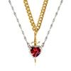 Gold Red Crystal Heart Dagger Pendant Layered Necklace Heart And Sword Necklace For Valentine's Day Couple