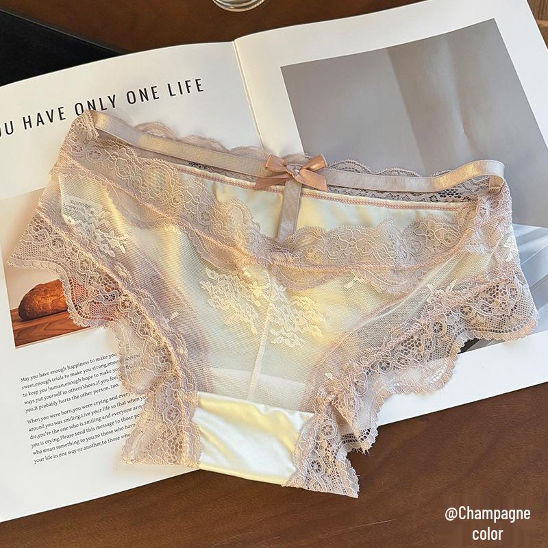 

Кружевные Трусики-Шортики с Вырезами и Бантом на Средней Посадке: Сексуальное, Удобное, Дышащее, Хлопковая ластовица, Девичьи треугольные трусы L 95-115 jin