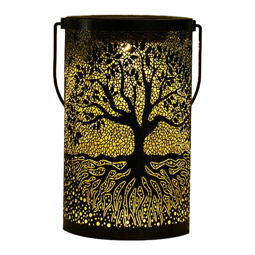 Solar Tree Lanterns Outdoor Waterproof Hanging Solar LED Lights Hollow Out Retro Metal Lantern For Garden Yard Patio Landscape Decor