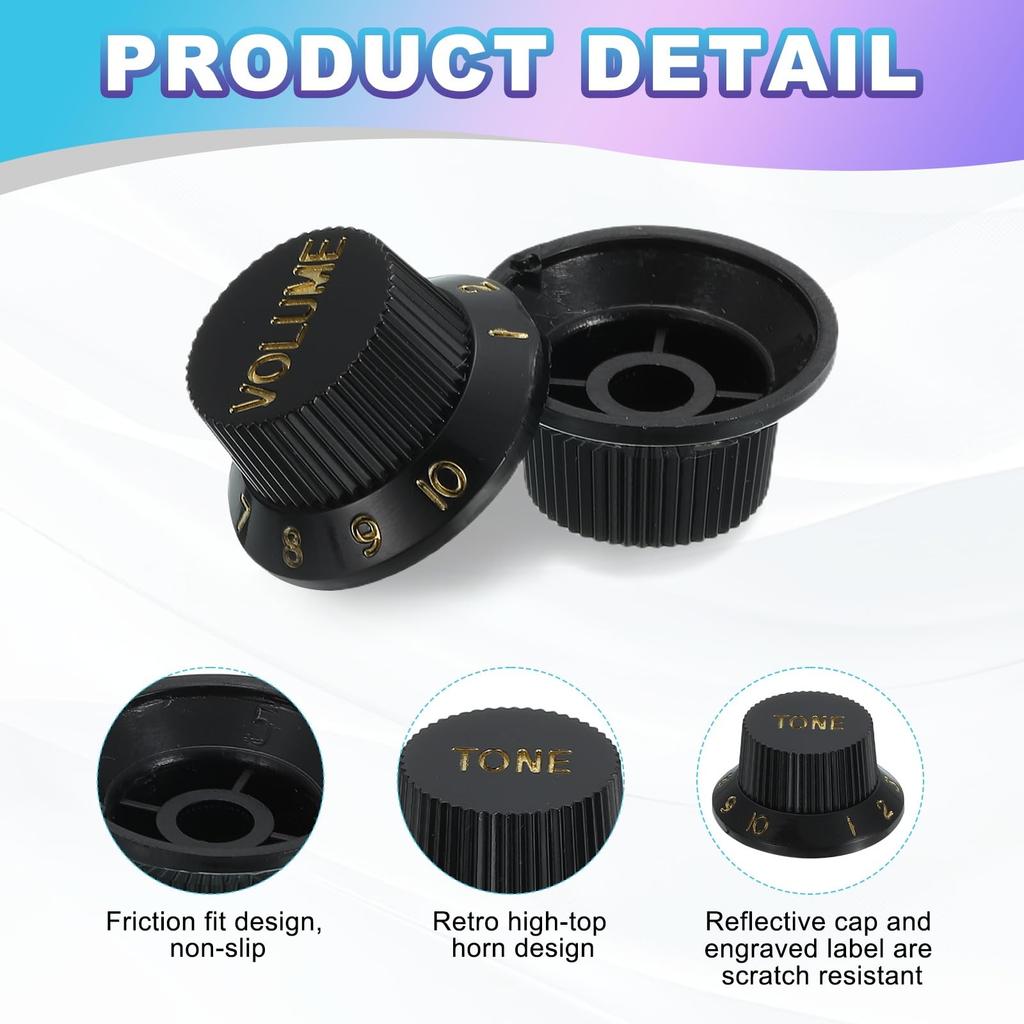 Uxcell Chapéu de Sino de Controle Métrico para Guitarra para Guitarras Elétricas e Conjunto de Eixo Dividido x Tom x Botões, Botões, Baixos, Potenciômetros, 3 Peças (Volume 1, 2),