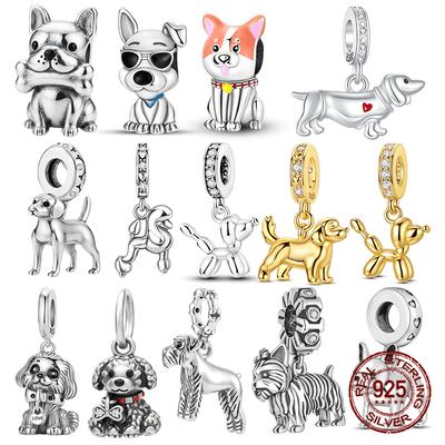 925 Silver Beagle Dachshund Yorkie ShihTzu Golden Retriever Charms Pendant Fit Original Bracelet Necklace DIY Jewelry