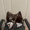 Solid Color Oil Wax Leather Crossbody Bag Elegant Underarm Bag Trendy Crescent Bag  Casual Wear