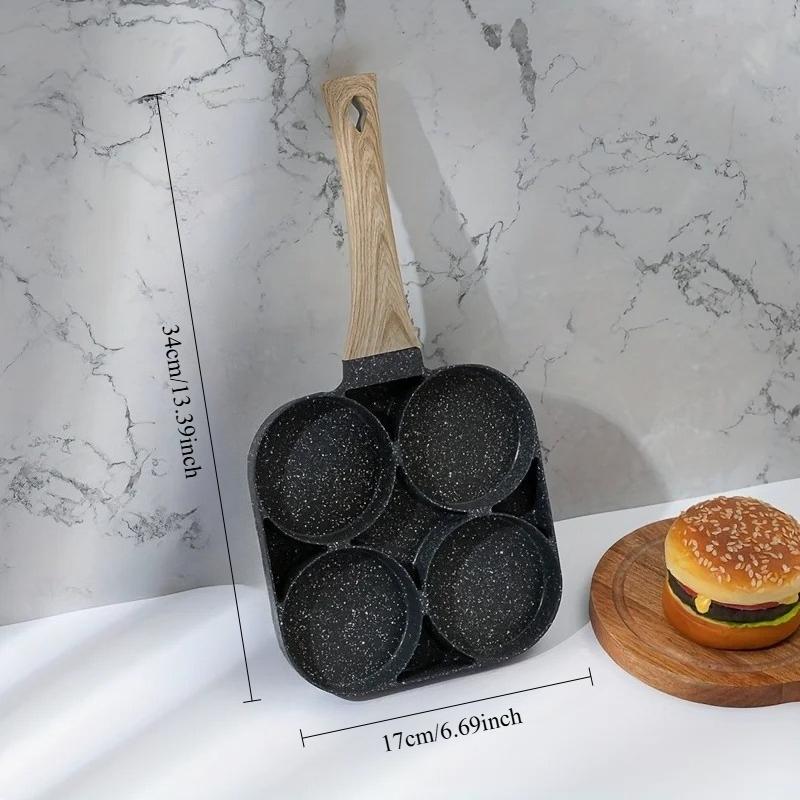 Medizinischer Stein-Omeletttopf mit vier Löchern, antihaftbeschichteter Haushaltstopf mit flachem Boden und Eierknödeltopf, Frühstücks-Ei-Burger-Bratpfanne