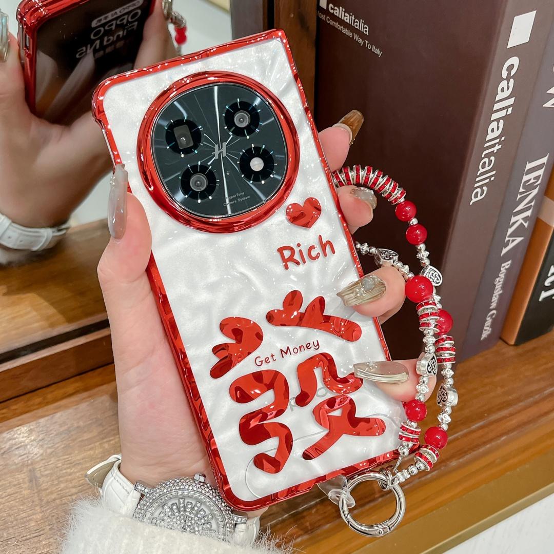 

For OPPO Find N5 Case Waves Red Plated Chinese Fa Design Mobile Phone Cover With Bracelet OPPO Find N5