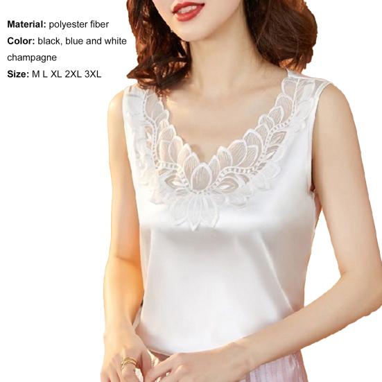 Sommer-Damenweste, einfarbig, Spitze, V-Ausschnitt, ärmellos, lockere Bluse
