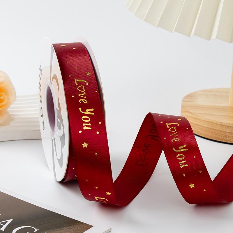Gold-stamped Polyester Gift Ribbon Bow for Cakes & Floral Packaging