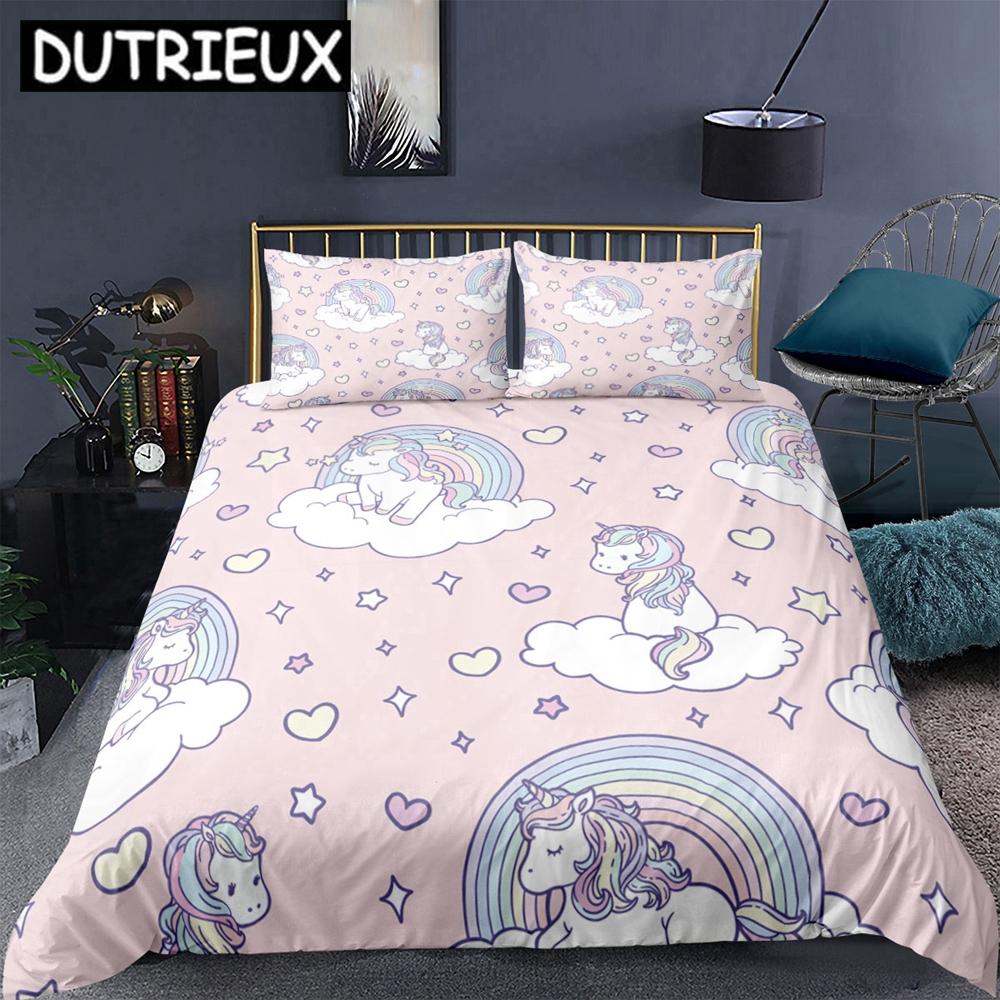 

Comforter 3D Unicorn Kids Animal Print Girl With Cartoon Quilt Comforter 2/3 Pcs Home Decor Bedding Sets Comforter (quilt)-EU Single(135*200cm)3pcs