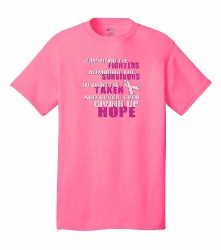 Cancer Awareness Tee Shirt Never Ever Giving Up Hope neonpk M