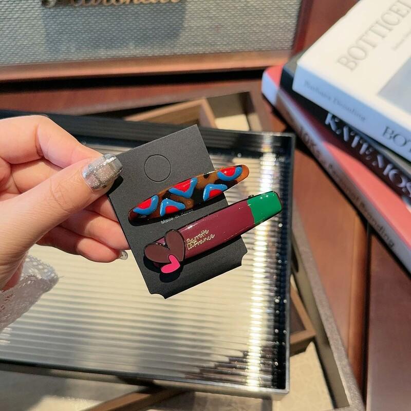 Vintage Plaid Geometric Hair Clip Set Korean Heart Bangs Hairpins Duckbill Clamp Barrettes For Women Hair Accessories Ornament Gifts