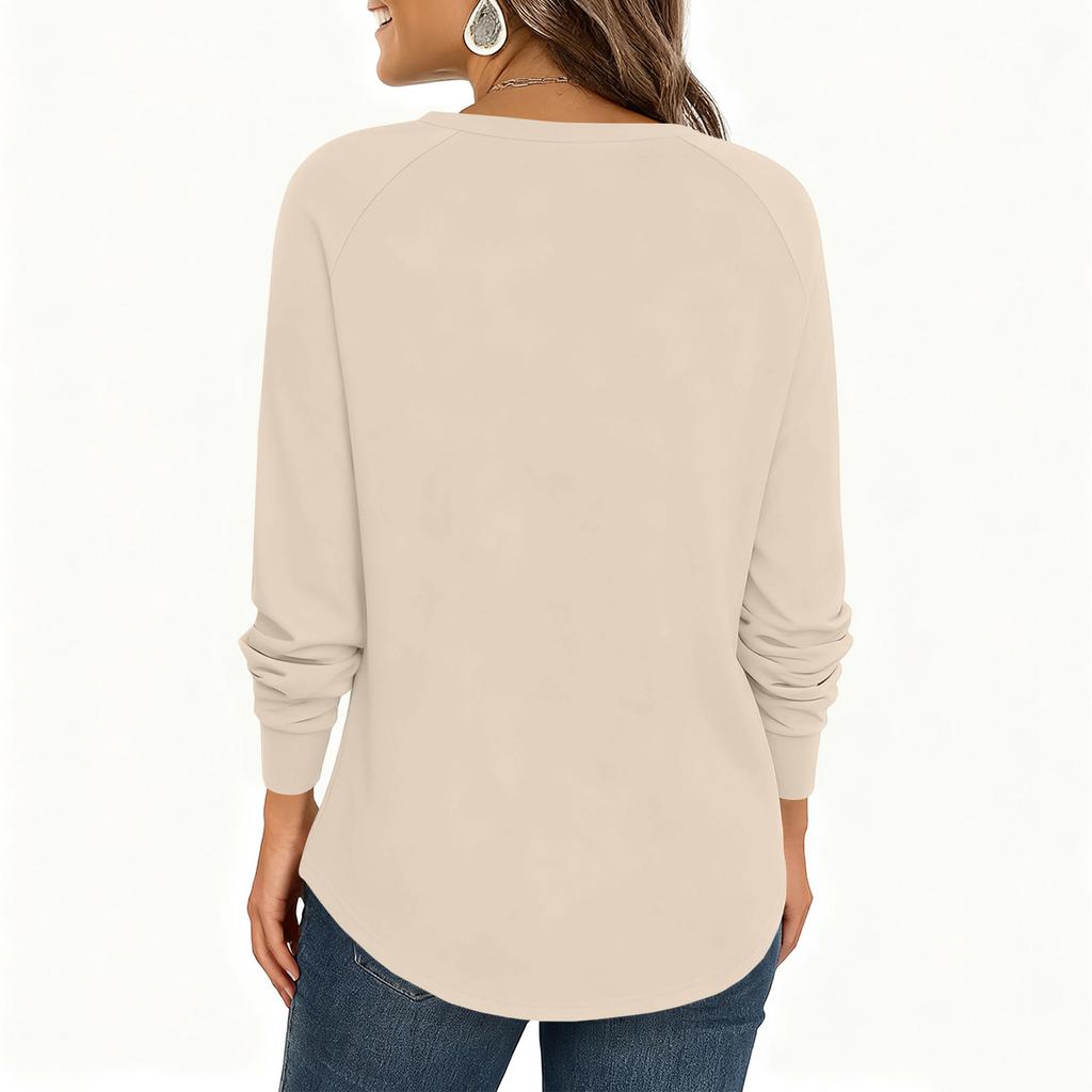 Women's Fashion  Loose Long Sleeve Round Neck Casual Top