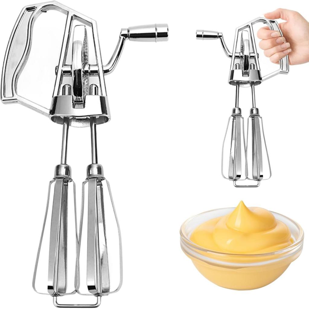 Practical Stainless Steel Hand Crank Eggs Beater with Double Mixing Heads Suitable for Kitchen Cooking and Mixing Use
