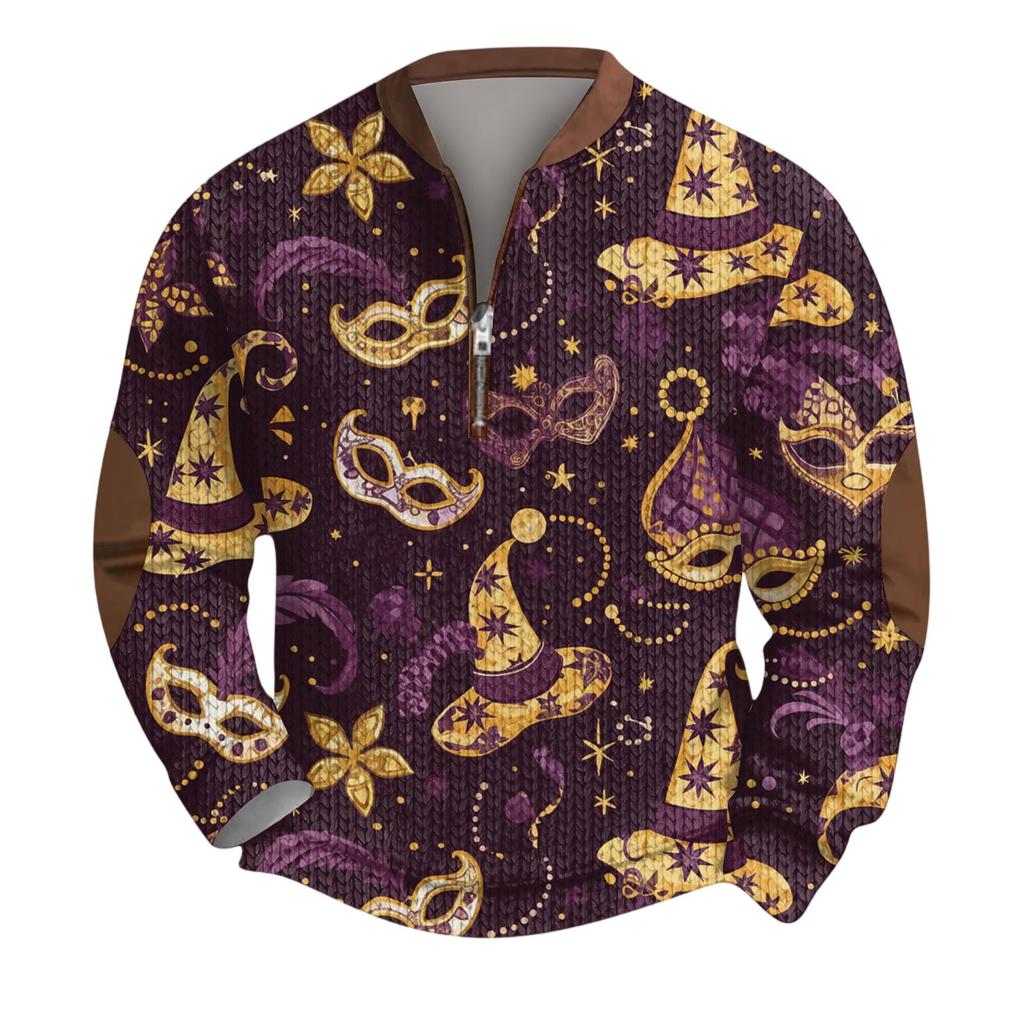 Pánský vánoční svetr Mikiny na zip Vintage pletený Grafická mikina Karnevalový Stojáček Pulovr