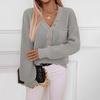 Women's Fall/Winter Knitwear Loose Pullover V-Neck Button Solid Color Sweater