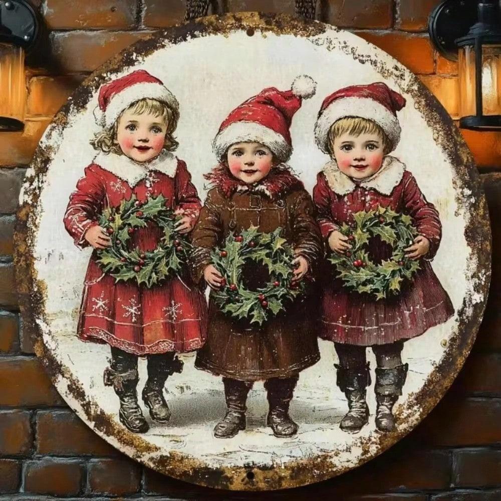 

Vintage Christmas Metal Wall Art 8x8 Inch Round Aluminum Sign Holly Design Holiday Home Decor 20x20
