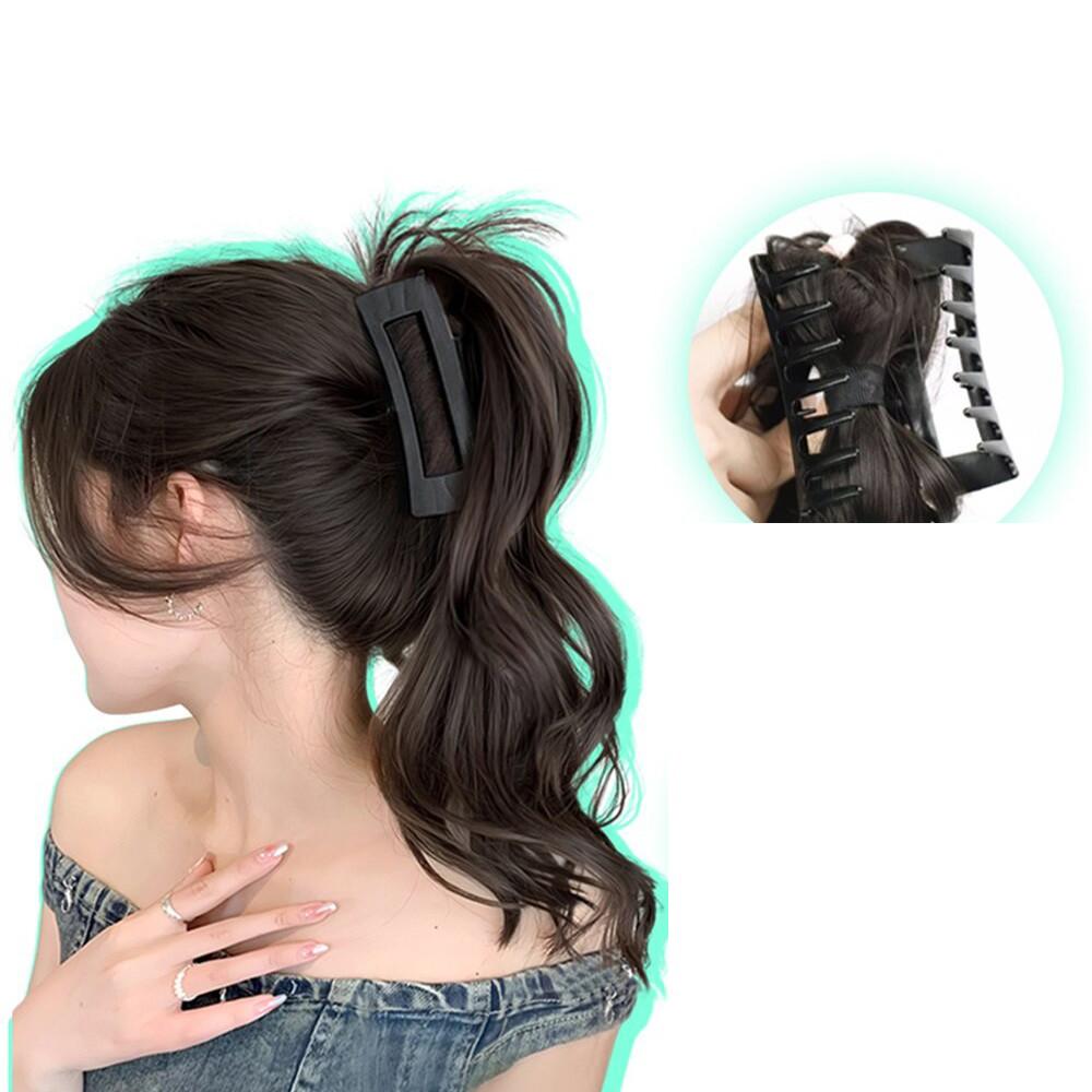 Women's Clip-on Synthetic Wig Bow Half-tied Ponytail Curly Hair Gentle Versatile Shark Clip Wig Fluffy Hair Growth Simulation