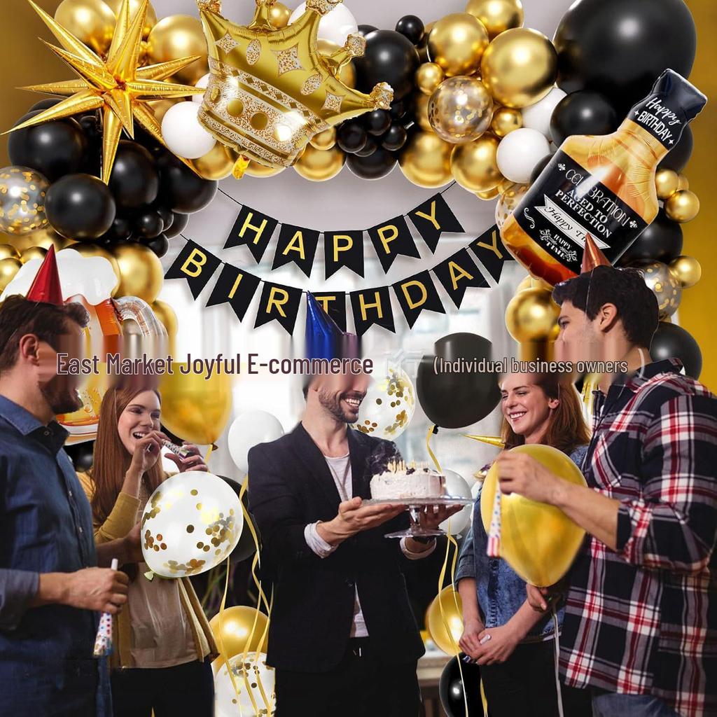 Black Gold Balloon Garland Arch Kit for Graduation or Birthday Decoration