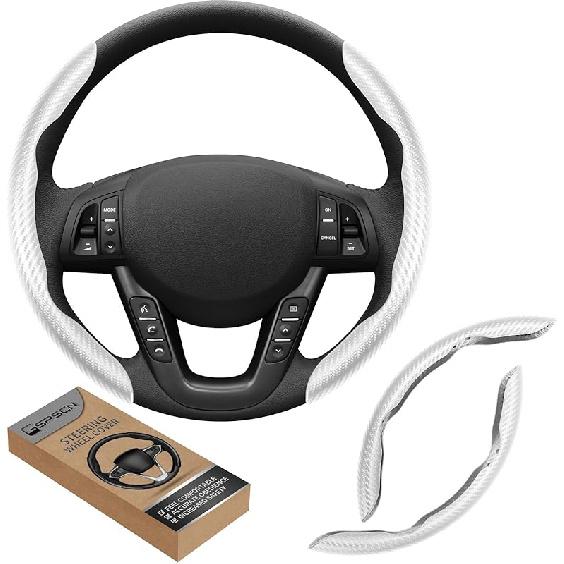 GSPSCN Universal Car Carbon Fiber Steering Wheel Cover Anti-Skid,Butterfly Steering Wheel Cover,Non-Slip Segmented Steering Wheel Protector,Fit For белый