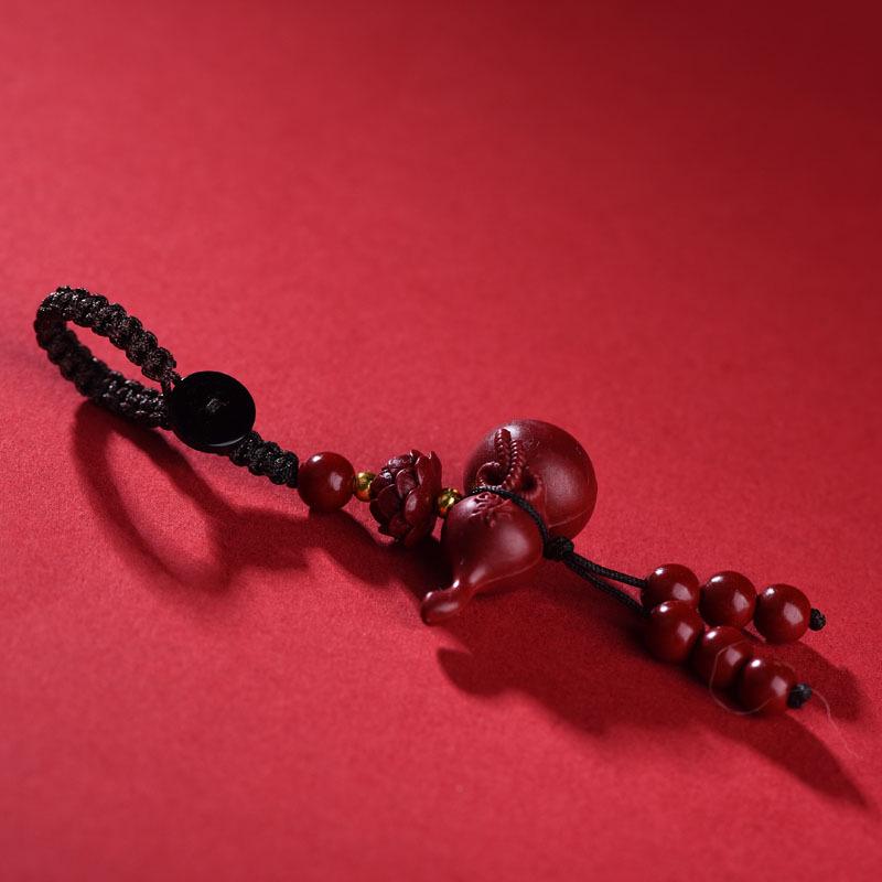 Authentic Cinnabar Gourd Keychain Pendant for Men & Women - Car Ornament & Phone Accessory