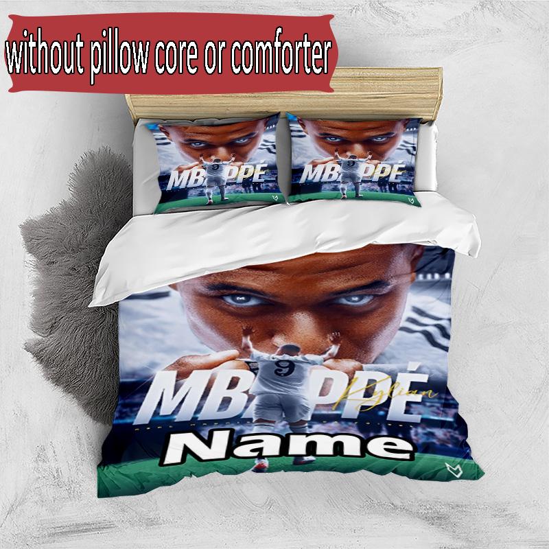 3pcs Duvet Cover Set (1*Duvet Cover + 2*Pillowcase, Without Core), Custom Name Kylian Mbappe Pattern Bedding Set, Home Bedroom Decor Gift