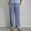 New Women's Cotton Linen Drawstring Waist Casual Pants Lace Button Detail With Pockets European American Style In Stock