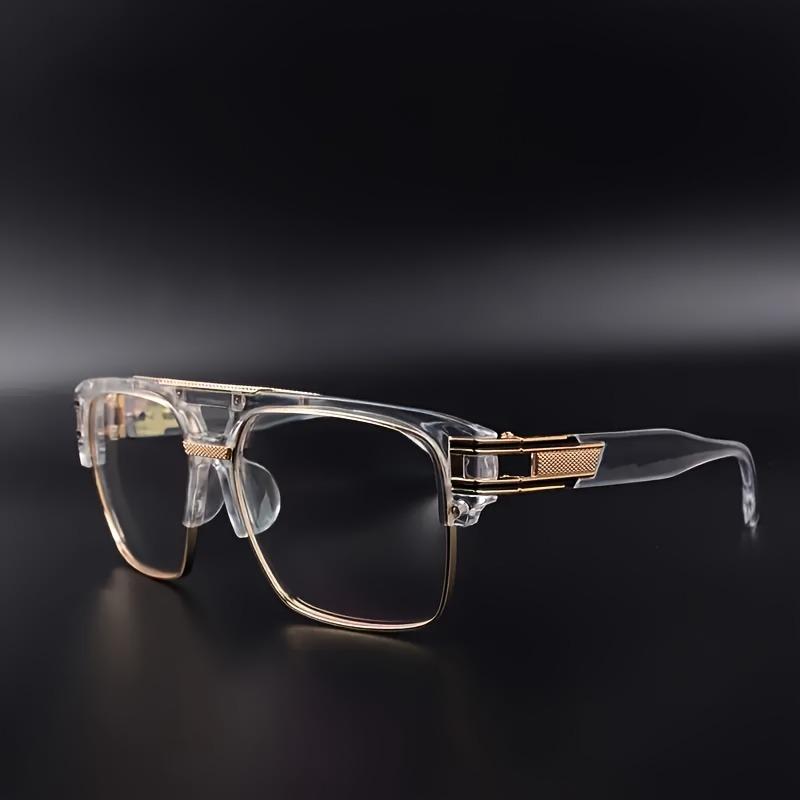 Non-polarized Square Sunglasses for Men Classic Oversized Sun Glasses Retro Semi Rimless Metal Frame Retro Eyeglasses Women