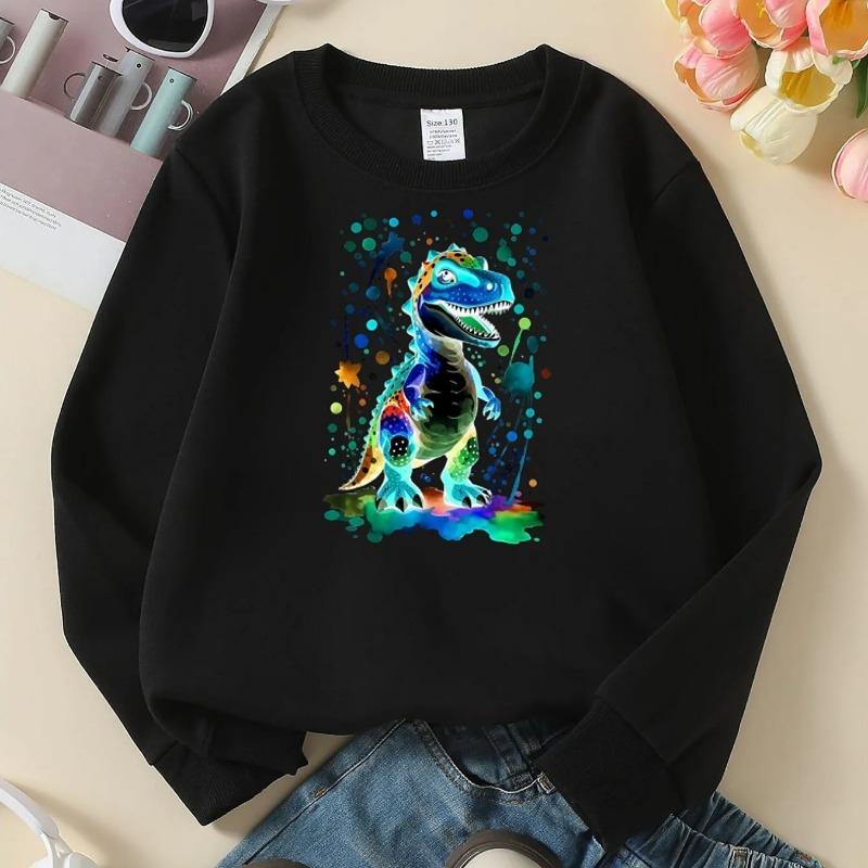 Kids Stylish Crewneck Sweatshirt, Vibrant Dinosaur Artwork Print