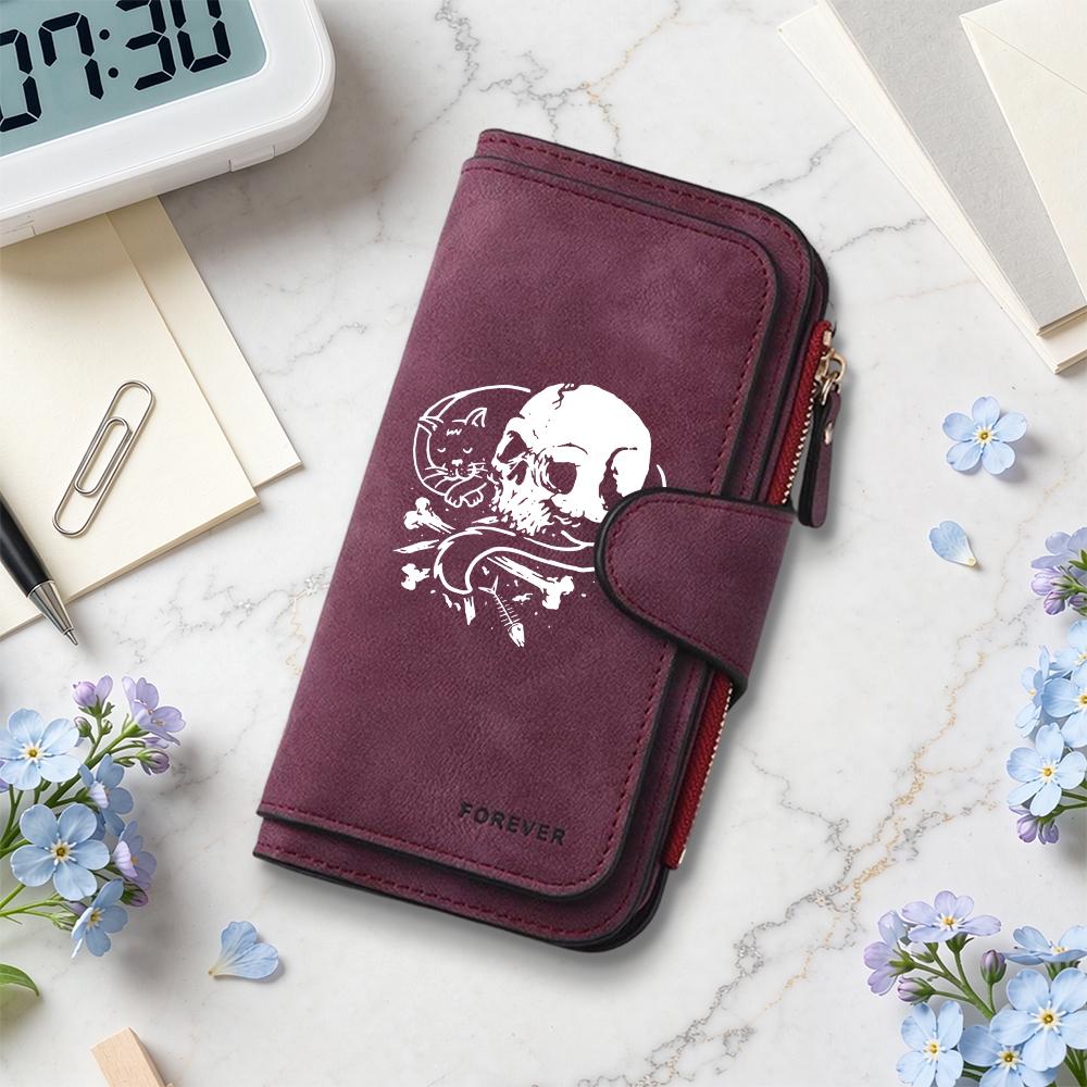 Gothic Skull Cat Printed Long Wallet Fashion Casual Large Capacity Card Holder