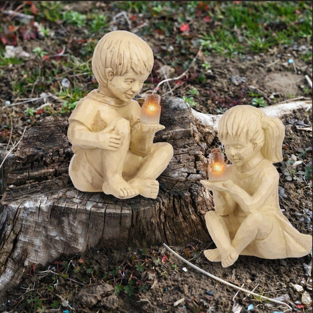 Buy Ornament Boy & Girl Statues Solar Children Statues Garden