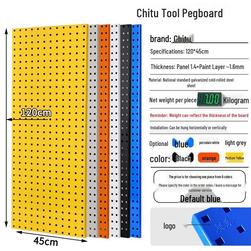 Chi Tu Tools Wall-Mounted Pegboard Rack - Square Hole Storage Organizer with Hooks