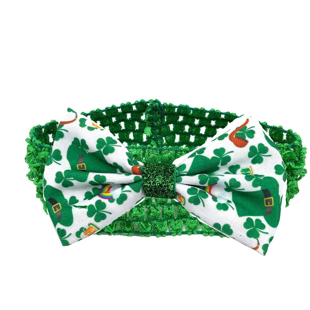 30/50pcs ST Patrick's Day Dog Bowties with Elastic Band Green Clover Pattern Small Middle Large Dog Collar Pet Grooming Product