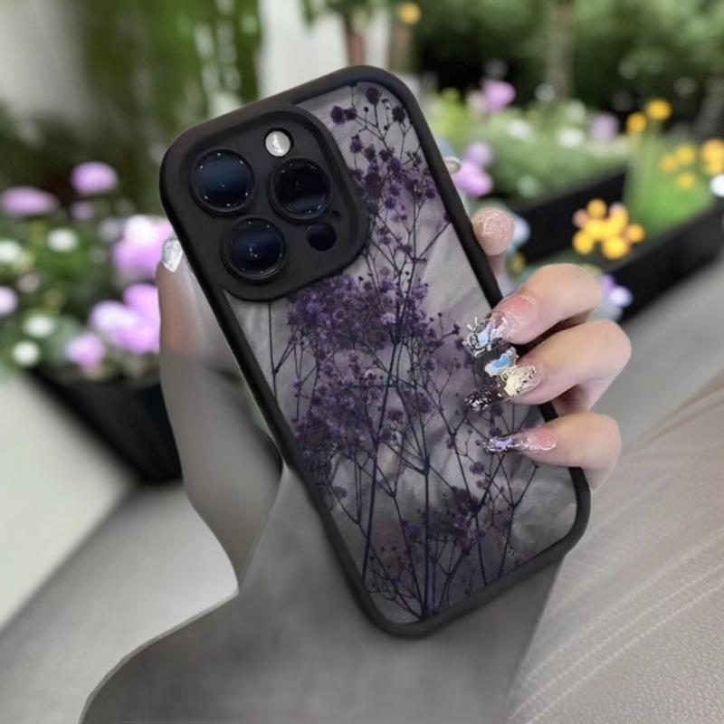 Purple Flowers Phone Case Compatible with Apple iPhone 17 Pro Max to 13, Japanese Korean Ins Style, Cross-border European American Design.