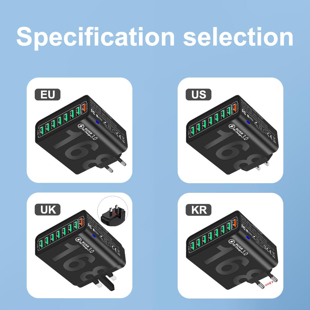 Type C USB Charger Multiple 8 Ports High Speed Fast Quick Charging for iPhone 16 Xiaomi PD Mobile Cell Phone Wall Charger