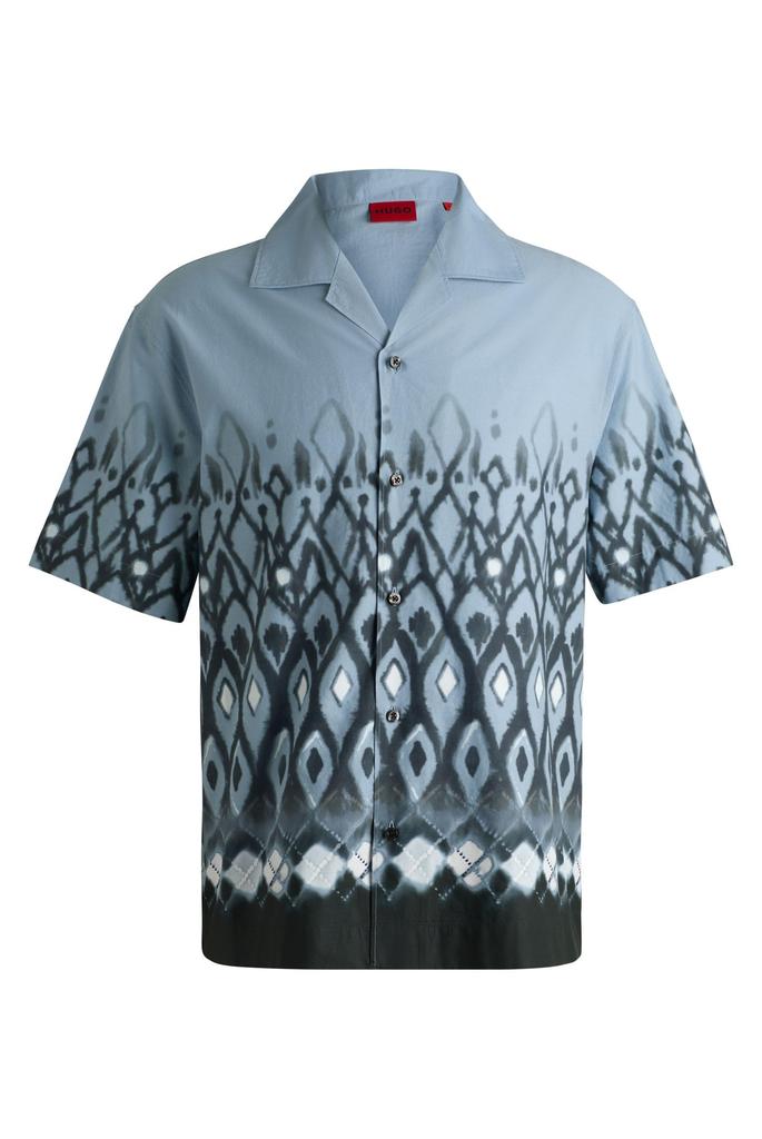 HUGO Oversized Fit Cotton Shirt with Size Blue Men's Hand-Painted Print, Small,