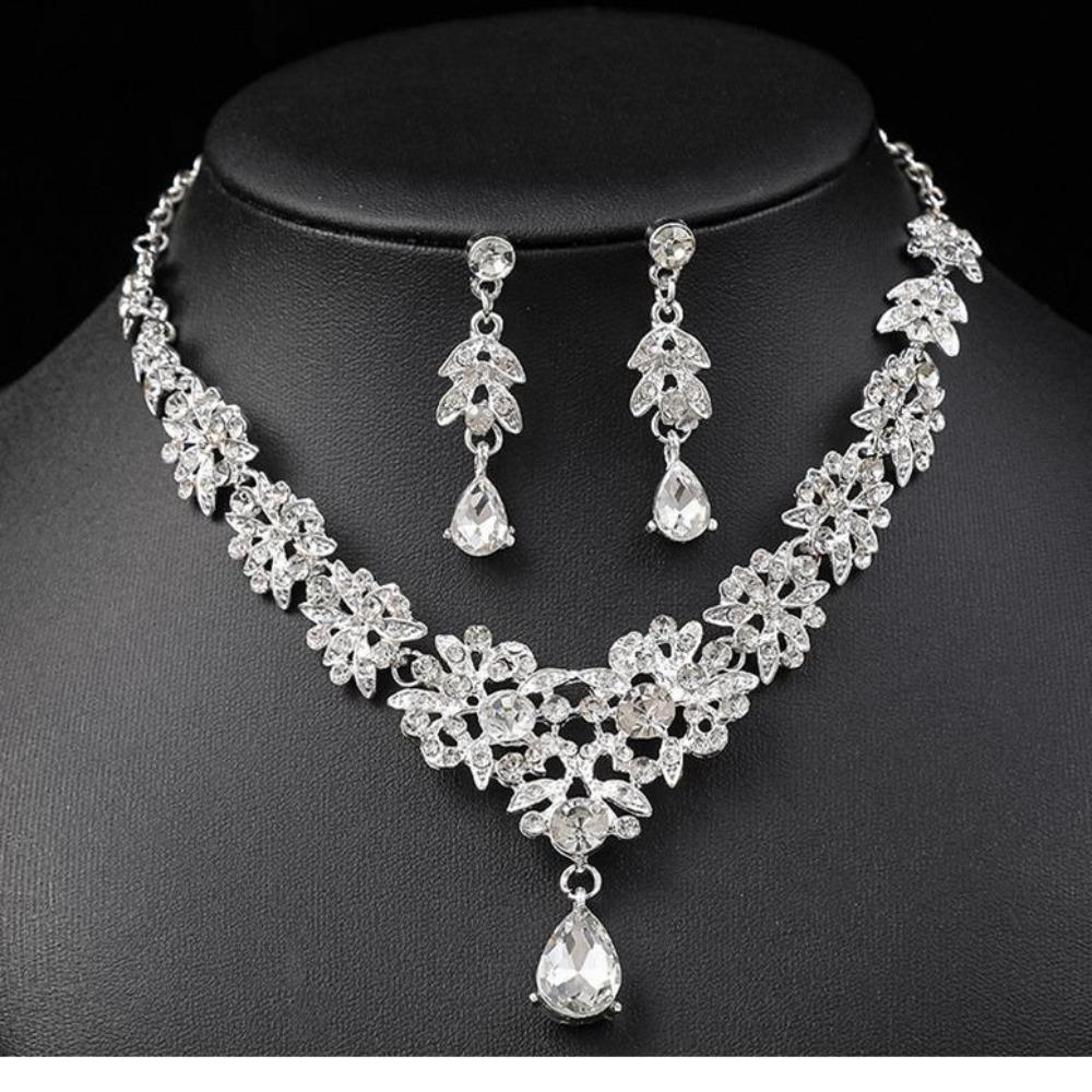 Bridal Necklace Earrings Set Wedding Jewelry Zircon Dress Accessories