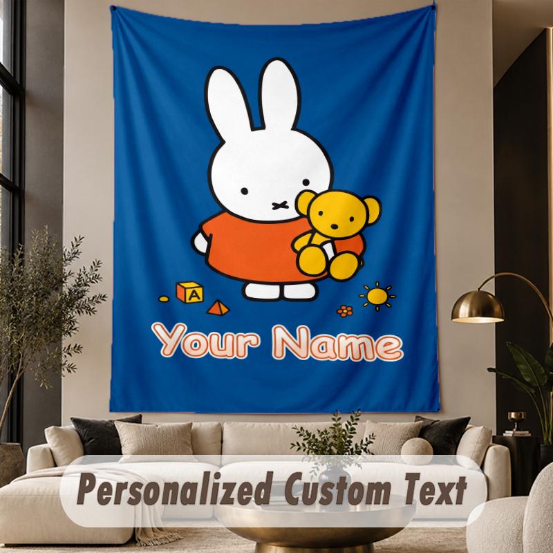 Custom Text Printed Tapestry Miffy Pattern Large Wall Hanging Indoor Room Decor