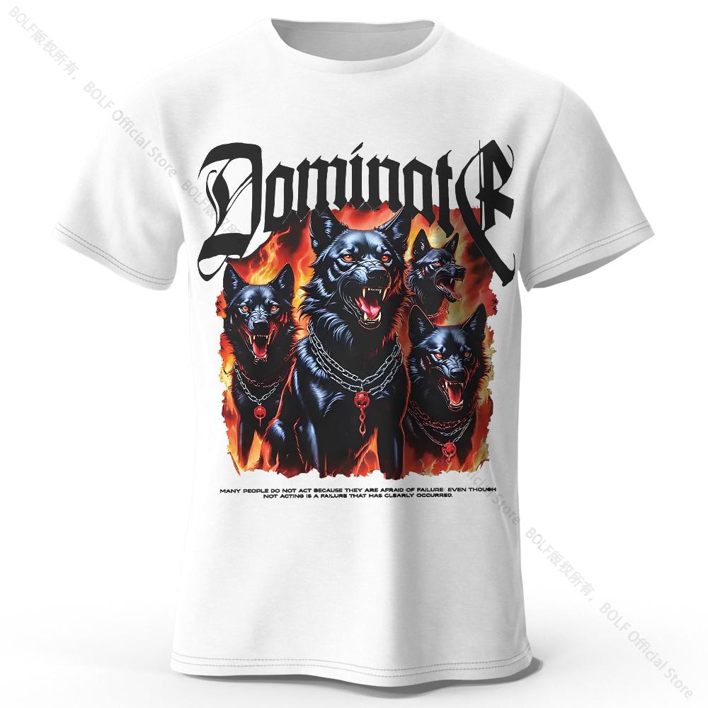 Men's Wolf Darkness Printed T-Shirt 100% Cotton Oversized Street Graphic Tees for Men Women Summer Tops