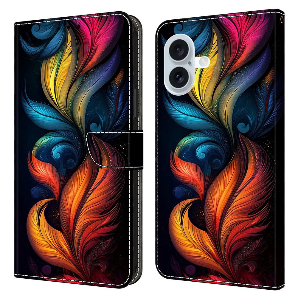 For iPhone 16 Leather Case Pattern Printing Wallet Stand Flip Phone Cover