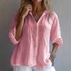 Camisa de Lino para Mujer de Manga Larga con Cuello en V - Color Sólido, Moda Casual de Primavera 2026