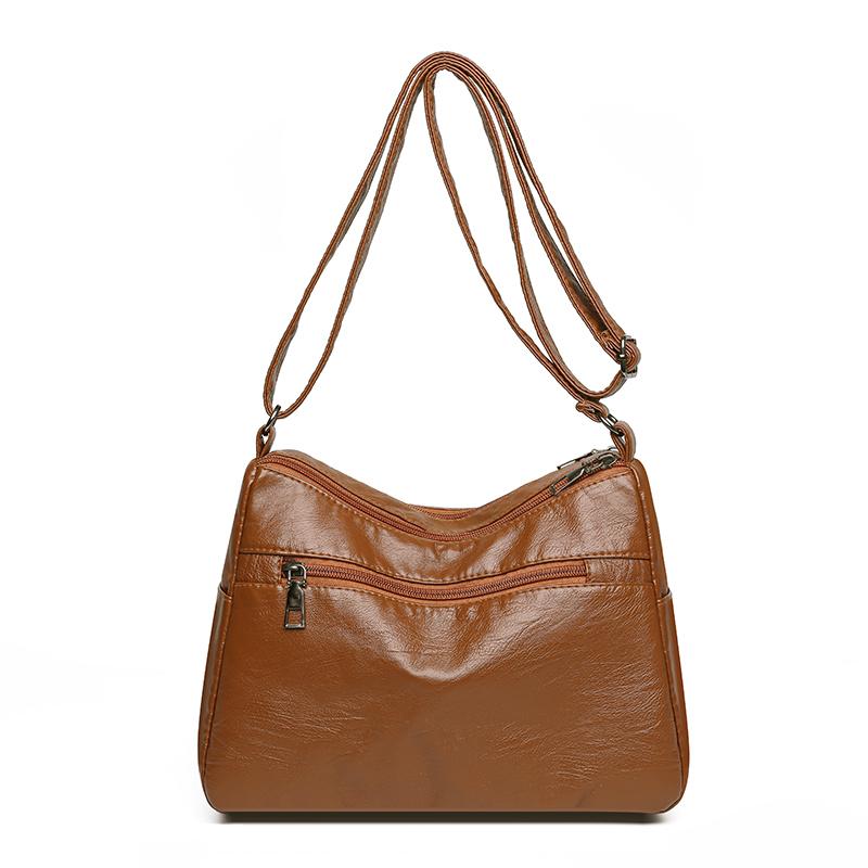 Women's Soft Leather Crossbody Bag Middle-Aged Mother Bag Multi-Layer Shoulder Bag