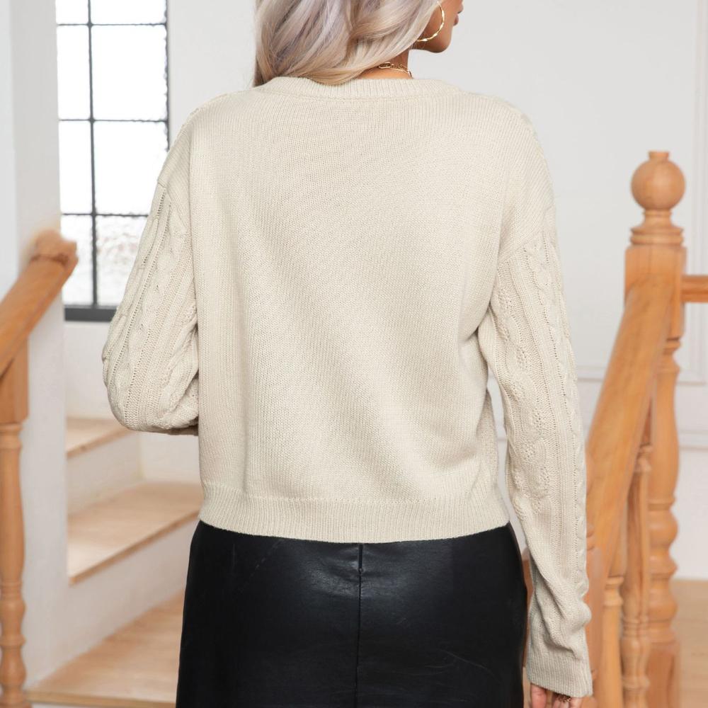 IHUASU Women's Autumn and Winter Retro Twist Twisted Long-sleeved Knitted Pullover Jumper