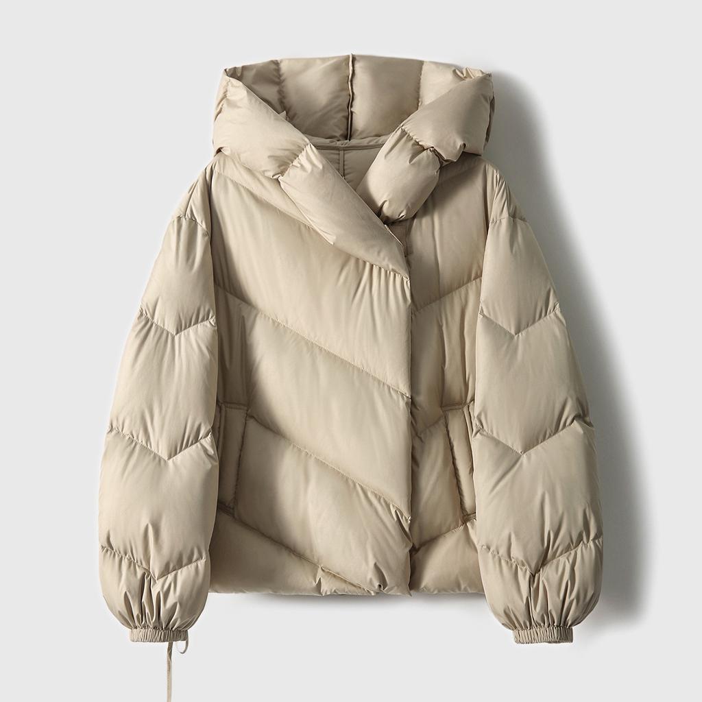 Light luxury white goose down jacket, hooded short bread jacket, new autumn and winter models are strictly selected for winter women's clothing.