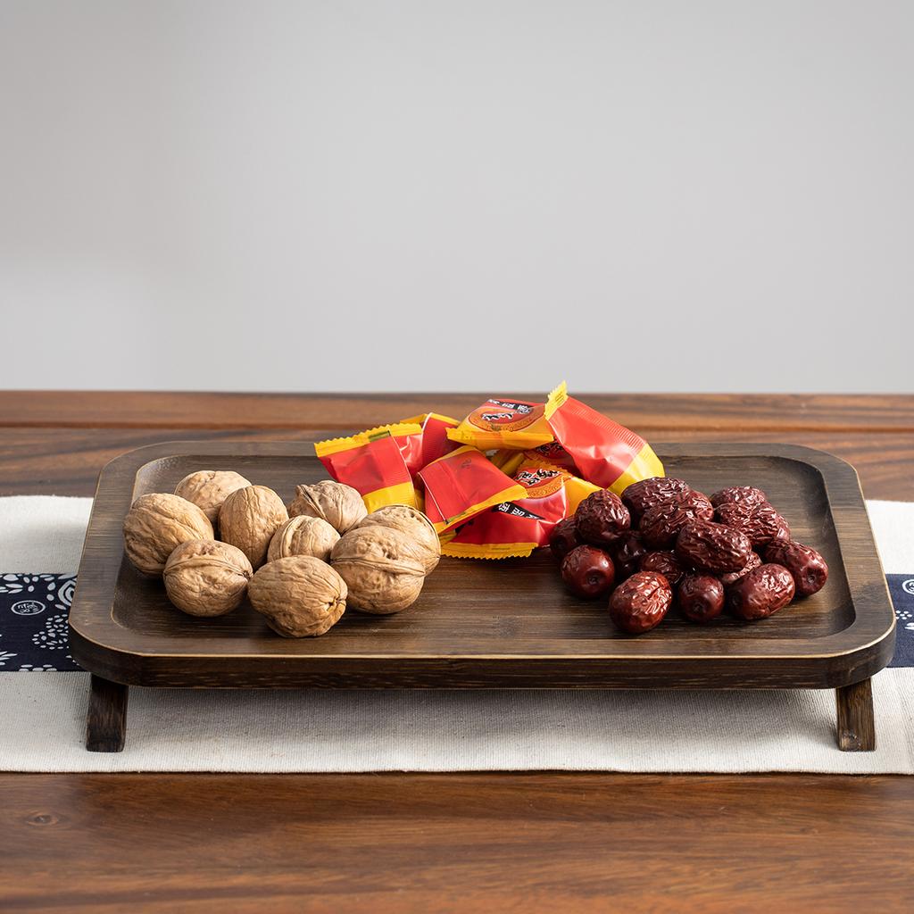 Square Bamboo Food Tray with Classic, Legs and Carrying Handle Eco-friendly Tea Tray for Item Storage