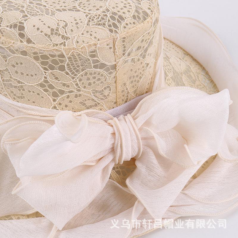 European and American breathable bucket hat fashion lace sun hat women's summer thin foldable mesh flower big brim top hat