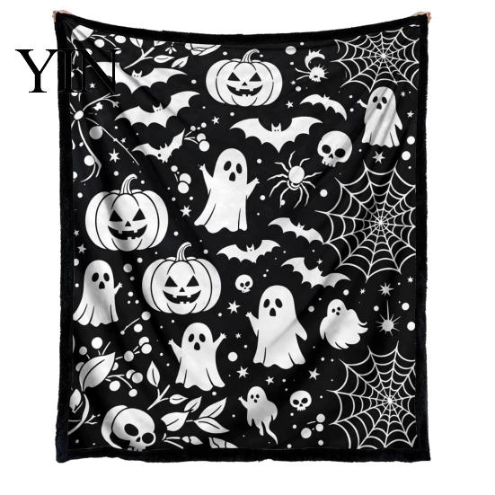 Personalisierbare Samt-Kunstdecke Halloween DIY Maldecke, Überwurf mit Geistermustern, Waschen Sie Ihre eigene gemütliche Decke zum Ausmalen für Erwachsene und Kinder,