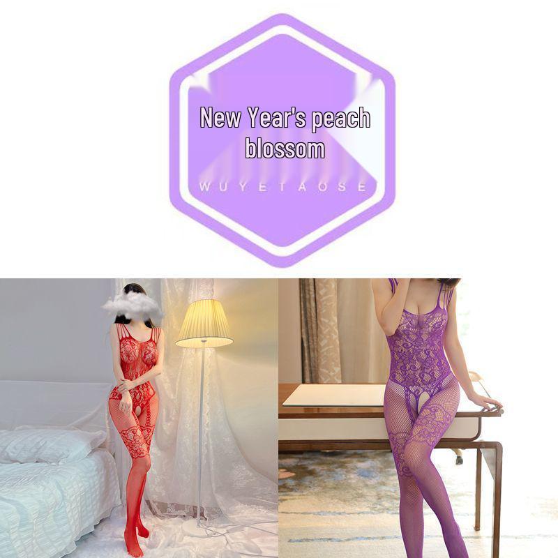 Červený Zvěrokruh Sexy Bez Ramínek Síťovaný Body s Otevřeným Rozkrokem & Odnímatelnými Síťovanými Punčochami