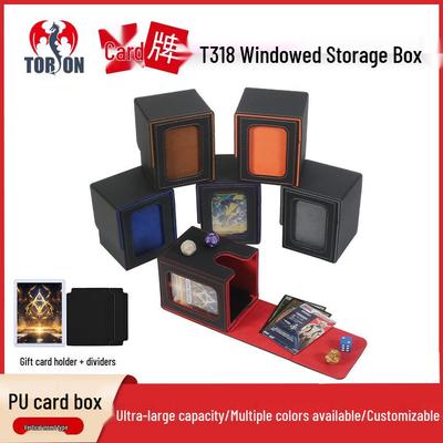 Windowed PU Leather Card Box for 100+ Yu-Gi-Oh, Hero Duel, MTG Cards