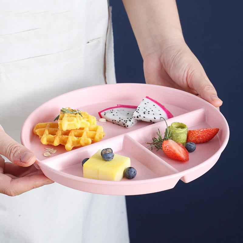 Food Fruit Salad Divided Plate Three-Grid Western Compartment Plate Wheat Straw Diet Meal Plate Food Tray Kitchen Dinnerware