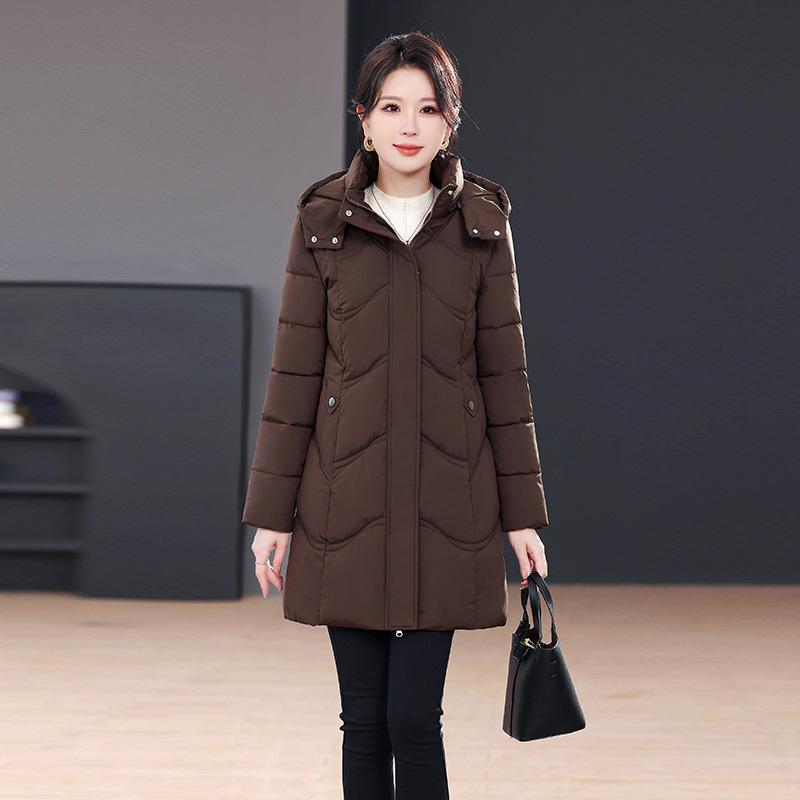 Winter new small warm thickened down cotton-padded jacket medium and long fashionable versatile cotton-padded jacket women's clothing