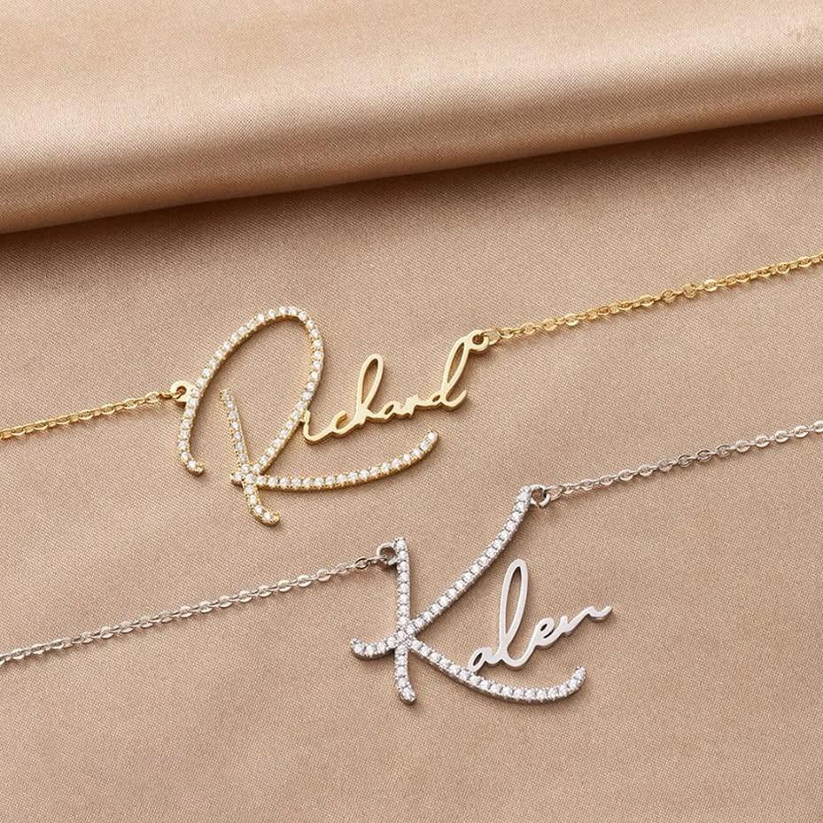 Hot Selling Custom Initial Pendant Necklace, Micro Pave CZ Diamond Stainless Steel for Women 45+5cm&Fashion золотой