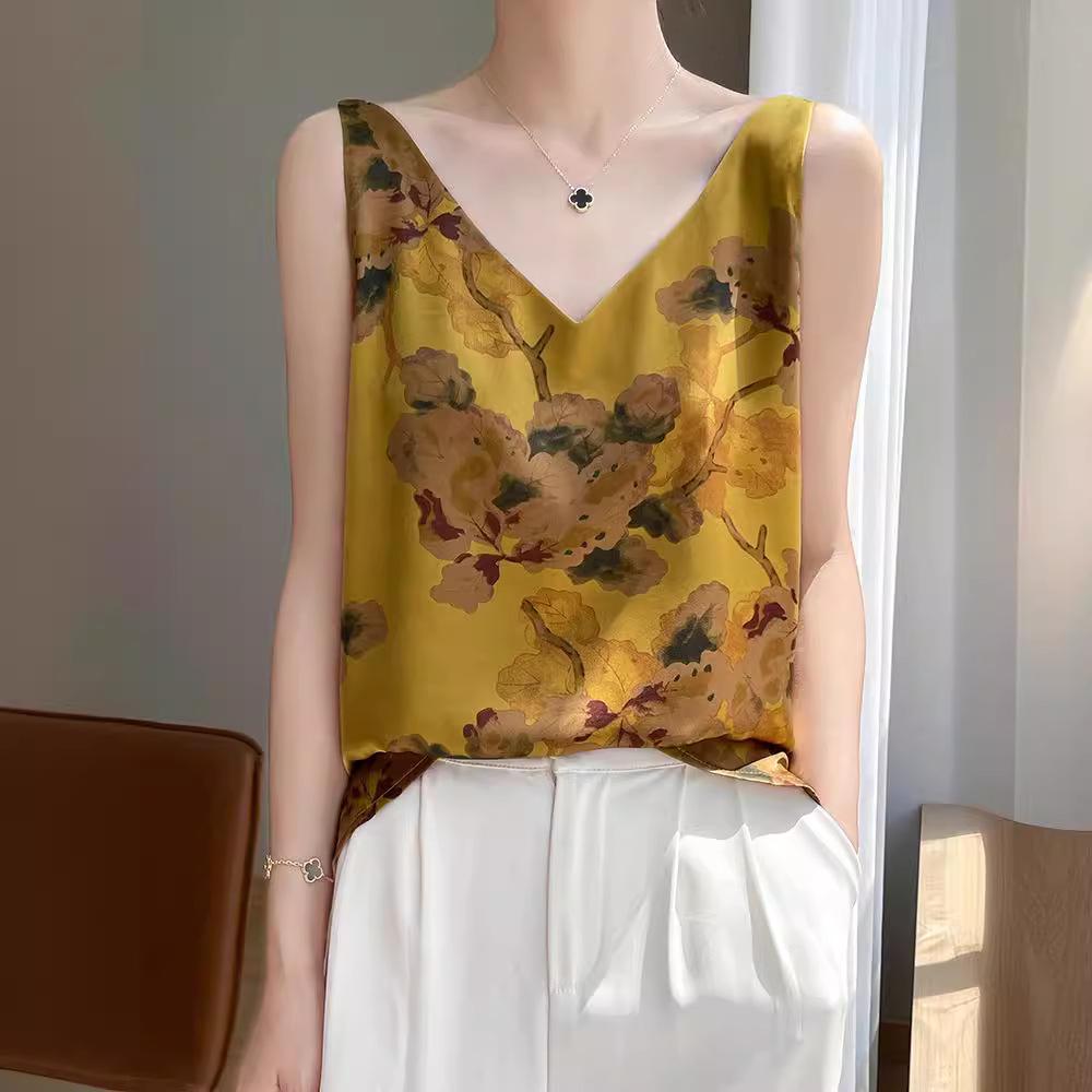 High-Quality Chinese-Style Satin V-Neck Camisole: Women's Sleeveless Summer Top